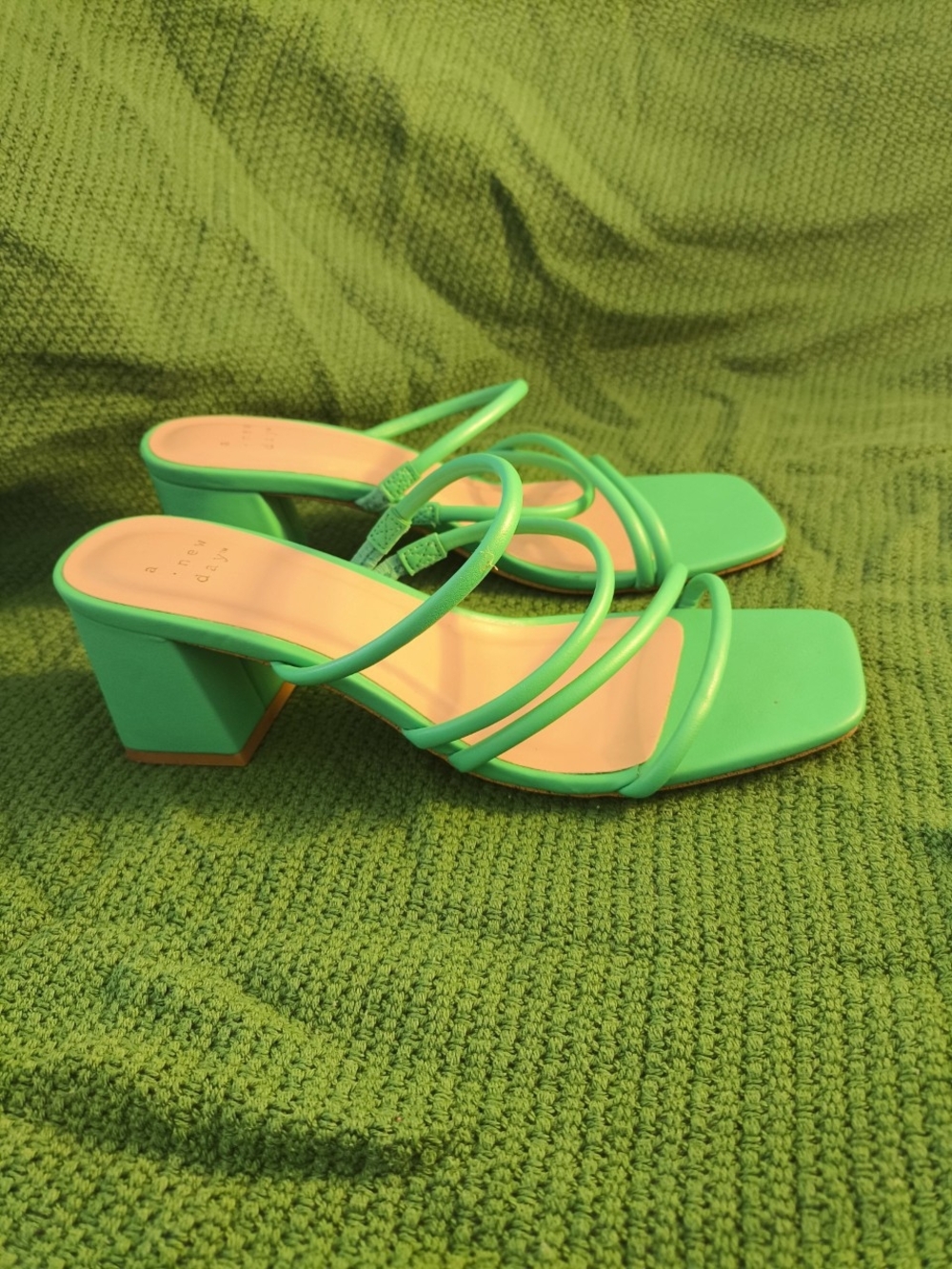 Green Strappy Block Heel Sandals